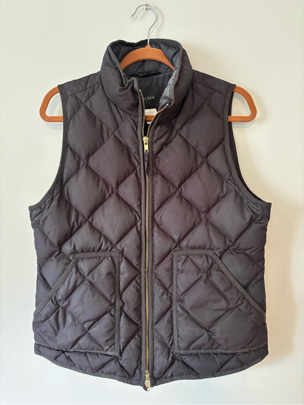 J.Crew Women's Diamond Quilted Down Puffer Vest Full Zip Black Size M